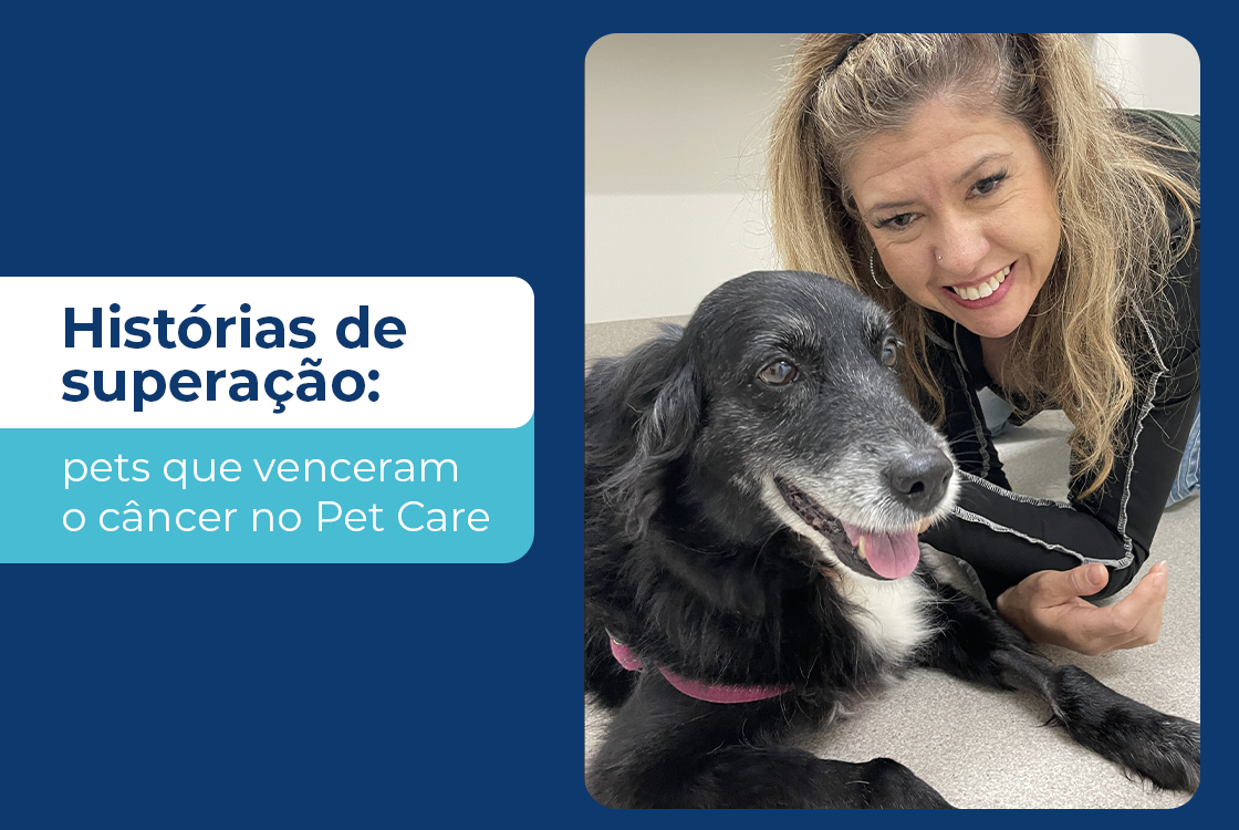 A tutora Janete sorrindo ao lado de sua cadela, Nina, ambas felizes após um tratamento.